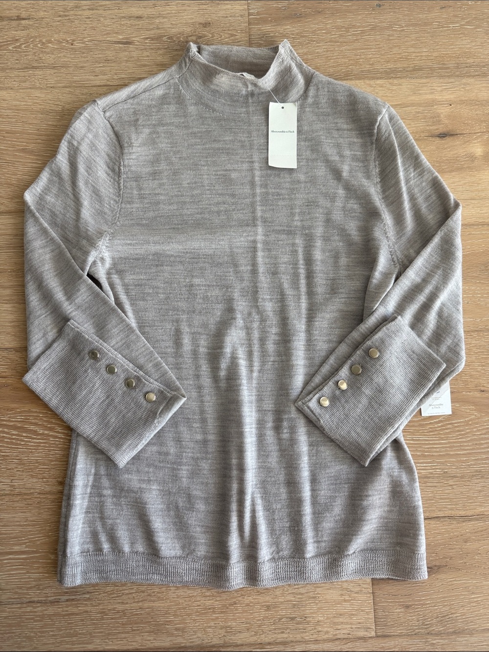 Abercrombie & Fitch Gray Mock Neck Button Cuff Sweater